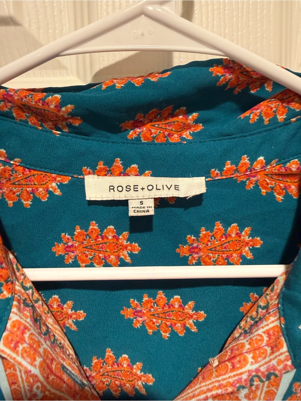 Rose & Olive Teal Button-Down Shirt with Orange Print - Picture 2 of 3